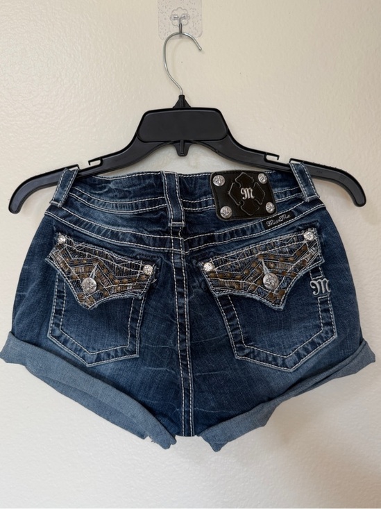Miss Me Pants - Vintage Y2K Miss Me Embellished Dark Blue Denim Daisy dukes Cuffed Shorts